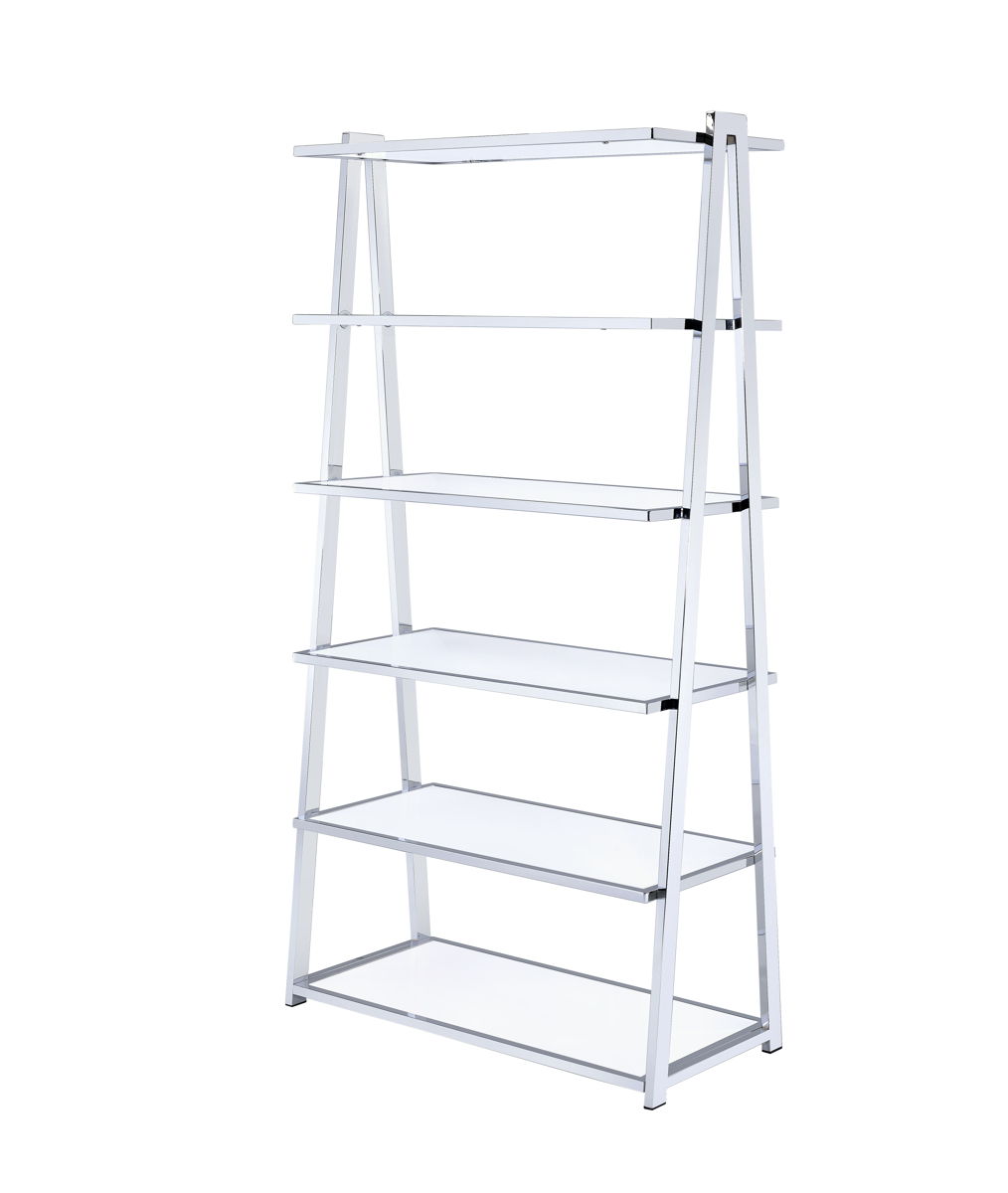 Coleen - High Gloss Chrome Bookshelf - White