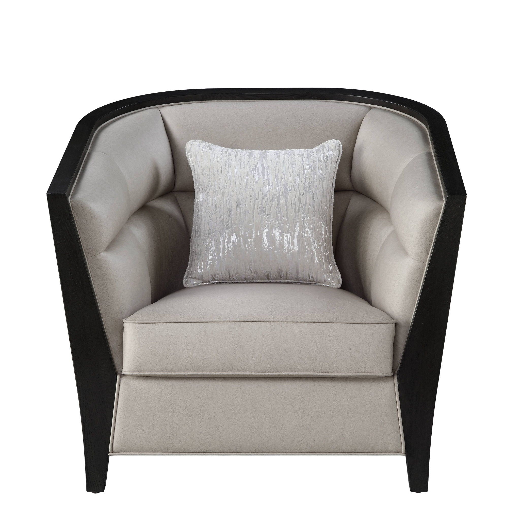 Fabric And Black Barrel Chair - Beige