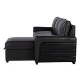 Montero - Sofa With Pull Out Bed, Drop Down Table, USB And Cup Holders, Storage Chaise - Charcoal Black