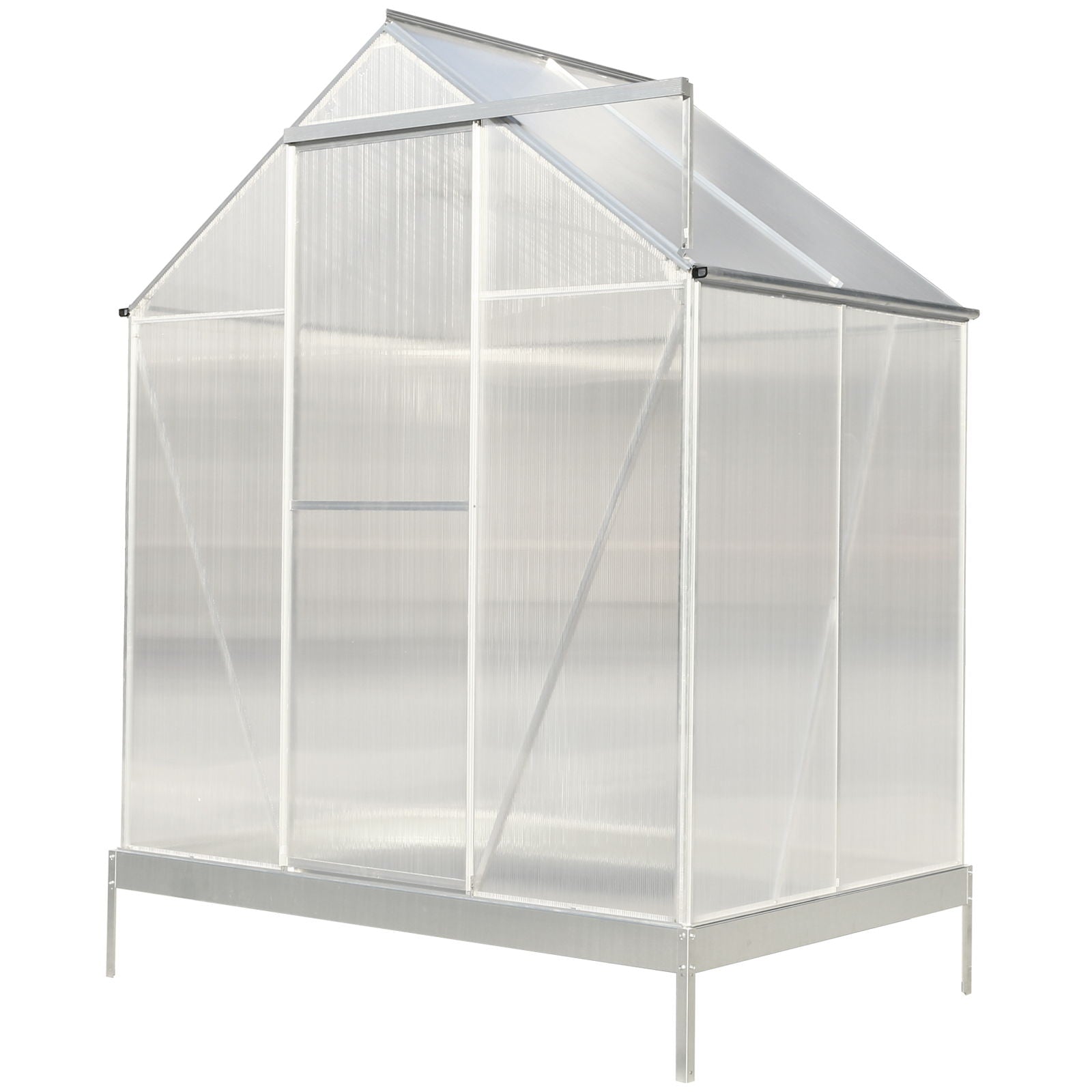 Polycarbonate Greenhouse, Heavy Duty Outdoor Aluminum Walk-In Green House Kit With Rain Gutter, Vent And Door For Backyard Garden