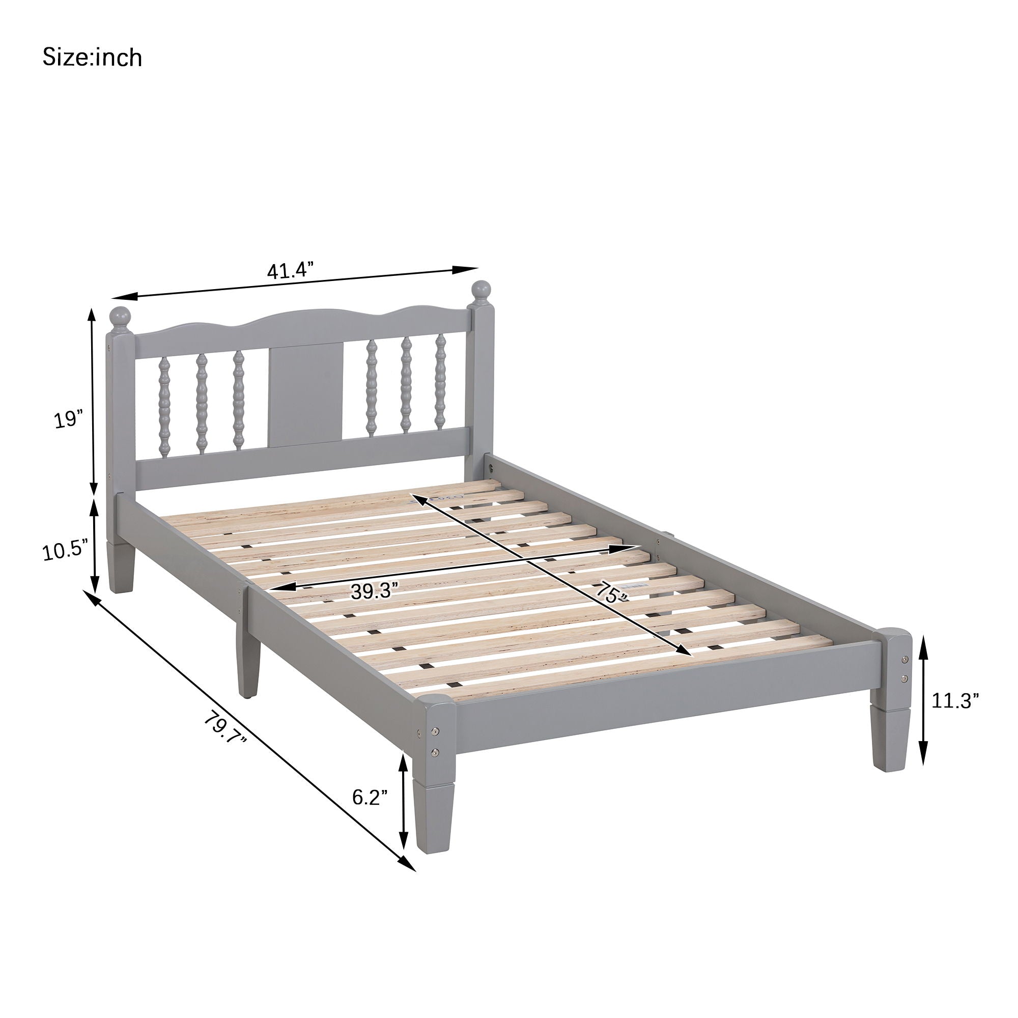 Bed With Column Decoration Headboard, With Bed Slats