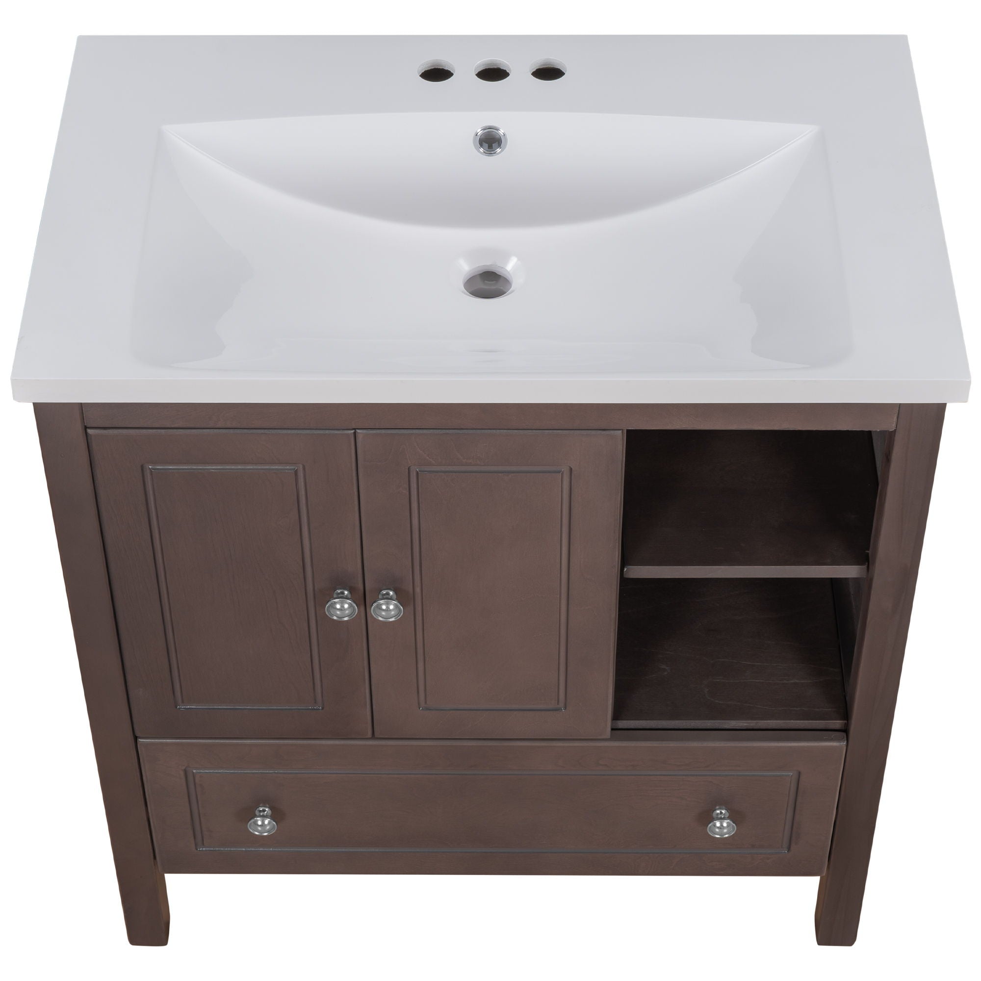 Bathroom Vanity With Sink, Bathroom Storage Cabinet With Doors And Drawers, Solid Wood Frame, Ceramic Sink