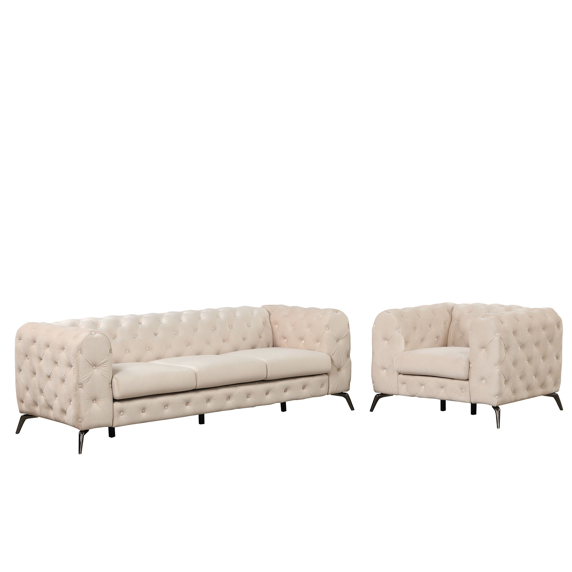 3 Piece Sofa Sets Modern With Sturdy Metal Legs, Velvet Upholstered Couches Sets Including Three Seat Sofa, Loveseat And Single Chair For Living Room Furniture Set