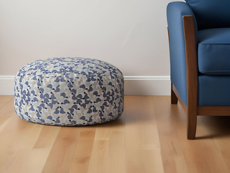 Cotton Round Turtle Pouf Ottoman - Beige