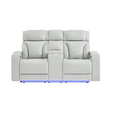 Julian - Power Console Reclining Loveseat, LED & Speaker - Silver