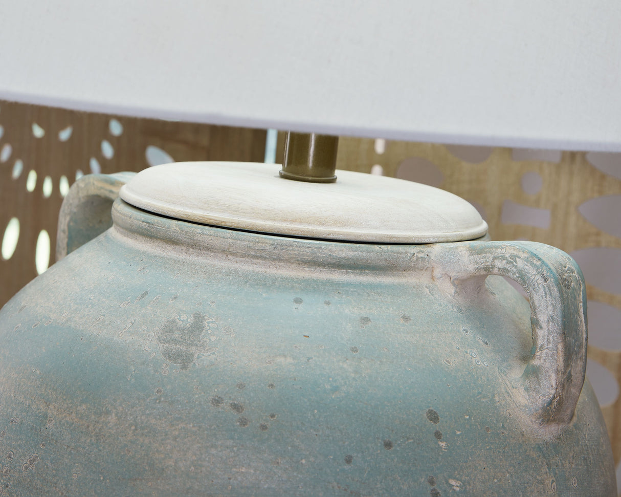 Shawburg - Antique Green - Terracotta Table Lamp by Signature Design by Ashley® | Bel Furniture