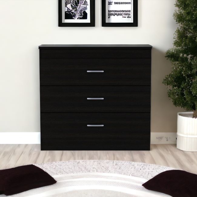 Three Drawer Dresser Wooden - Black