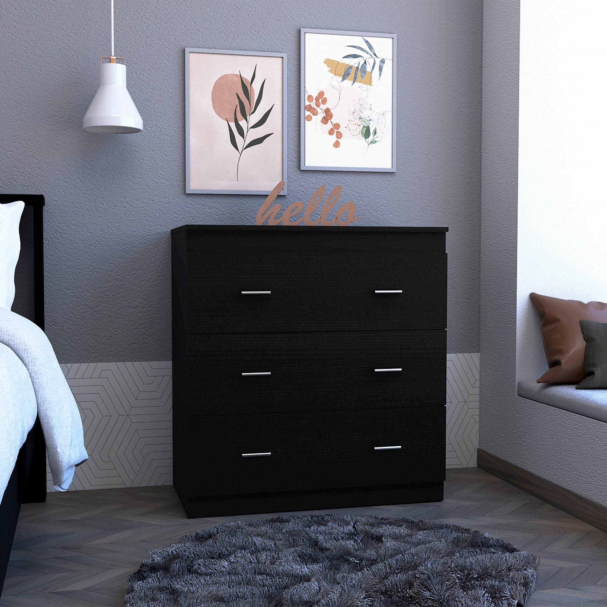 3 Drawer Dresser Wood - Black