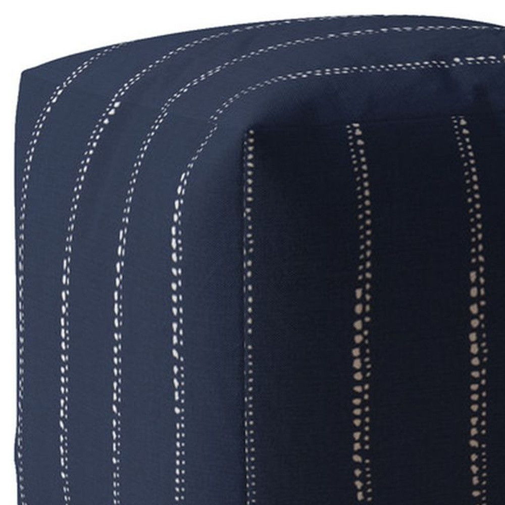 Cotton Striped Pouf Cover - Blue