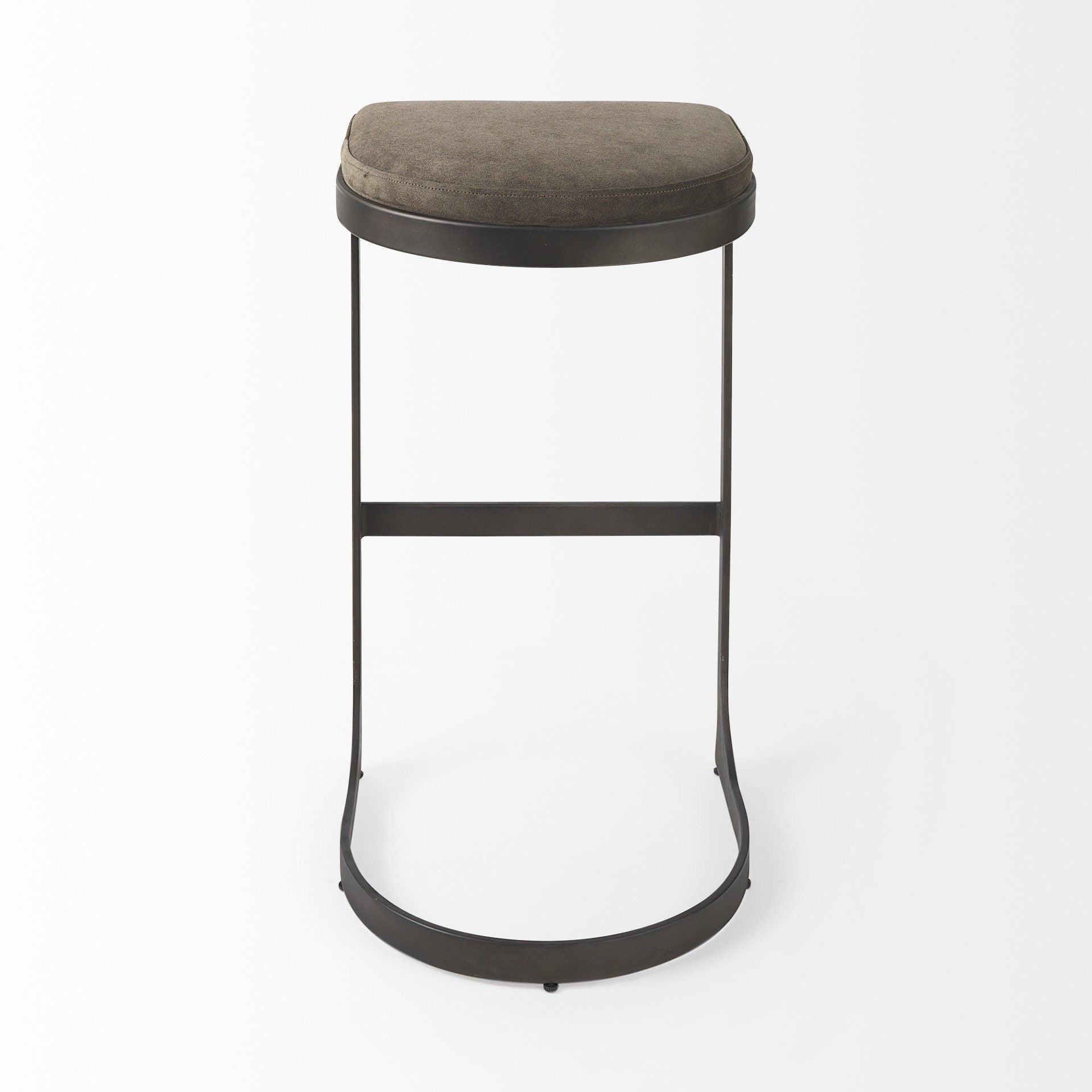 Leather And Iron Backless Bar Chair - Brown