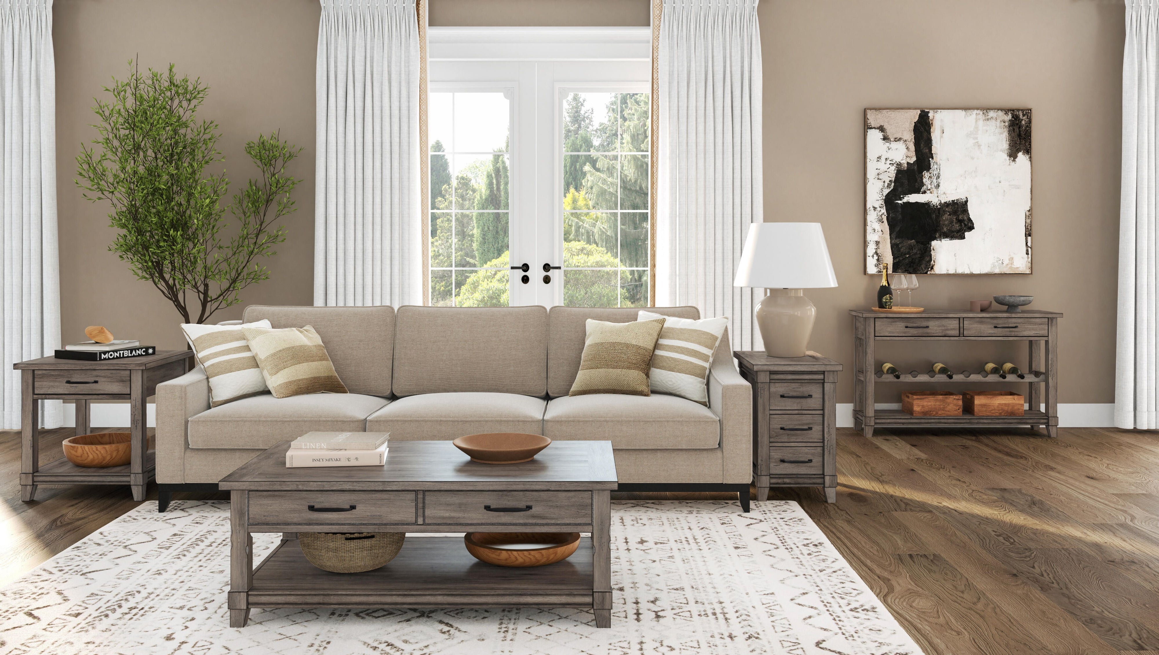 Console Table With Wine Bottle Storage Storage Drawers - Gray