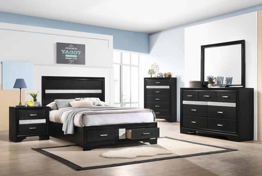 Miranda - Storage Bedroom Set Black 4 Pc. Bed, Nightstand, Dresser, Mirror Full by CoasterEveryday | Bel Furniture