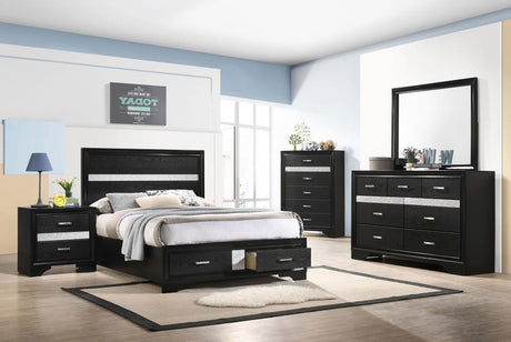 Miranda - Storage Bedroom Set Black 4 Pc. Bed, Nightstand, Dresser, Mirror Full by CoasterEveryday | Bel Furniture