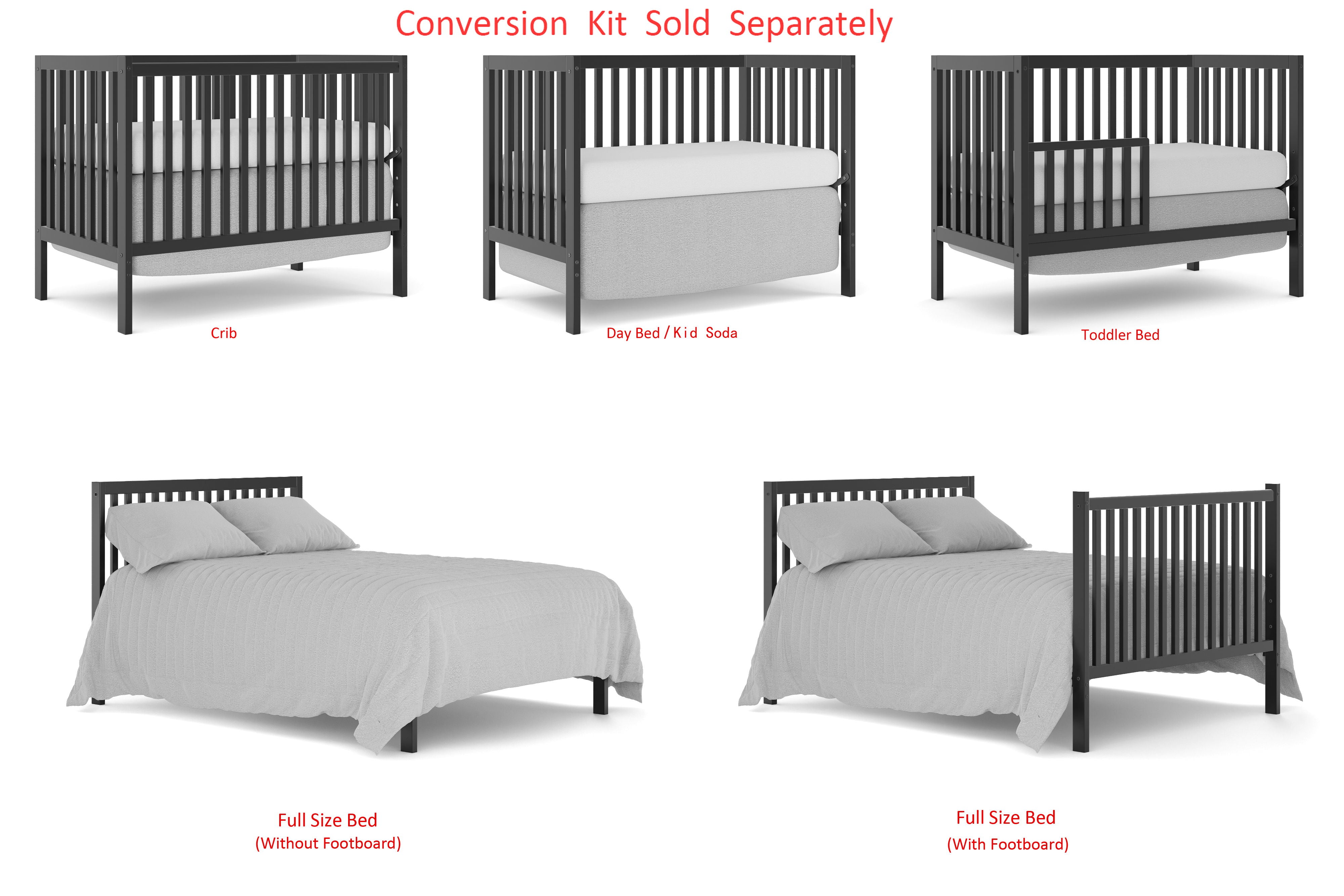 Crib 5 In 1 Convertible, Converts From Baby Crib To Toddler Bed, Fits Standard Full Size Crib Mattress