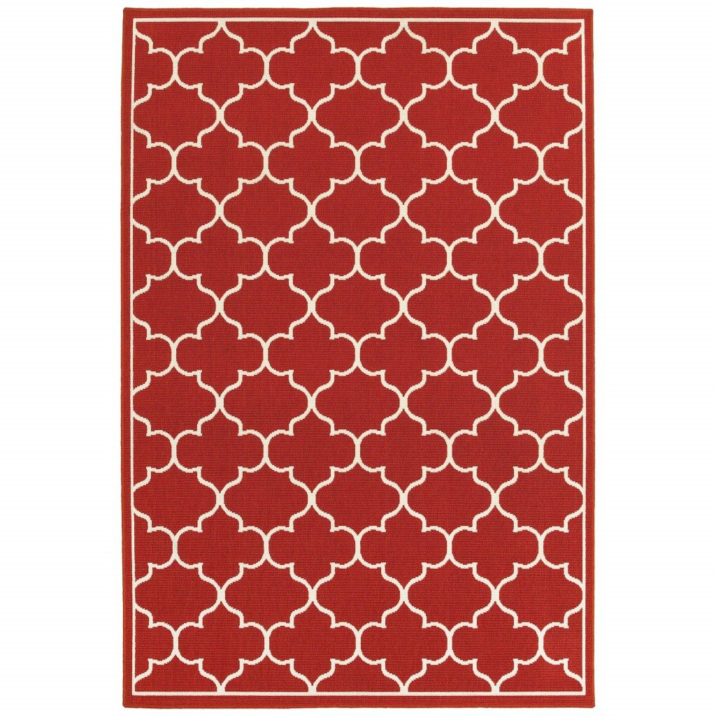 Indoor / Outdoor Area Rug - Red / Ivory