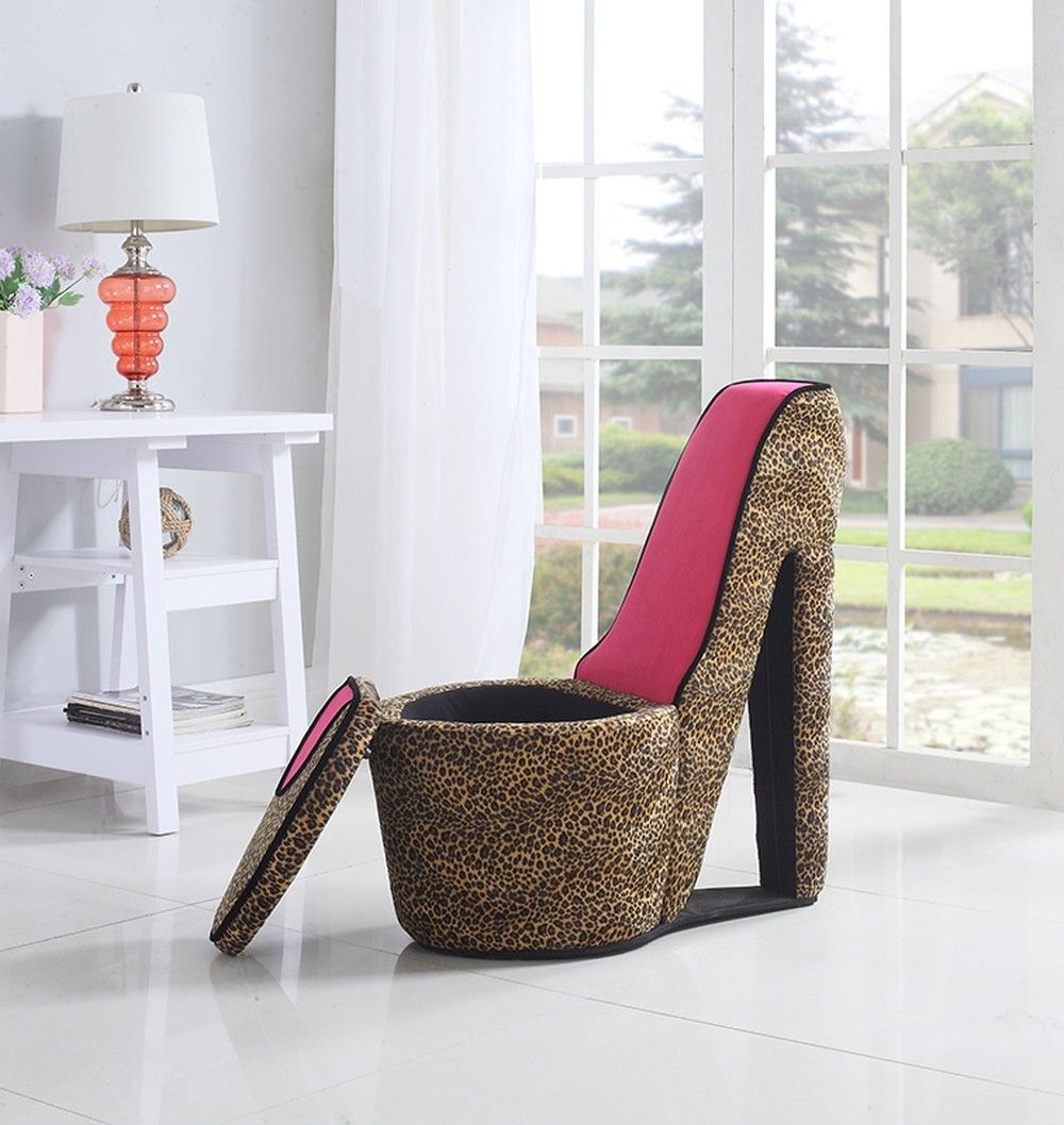 32.86" Faux Suede, Animal Print Side Chair - Brown