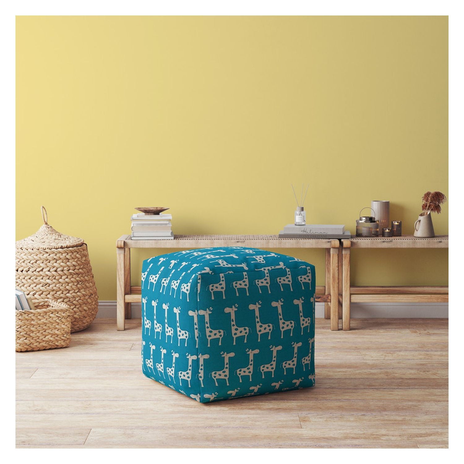 Cotton Giraffe Pouf Cover - Blue / White