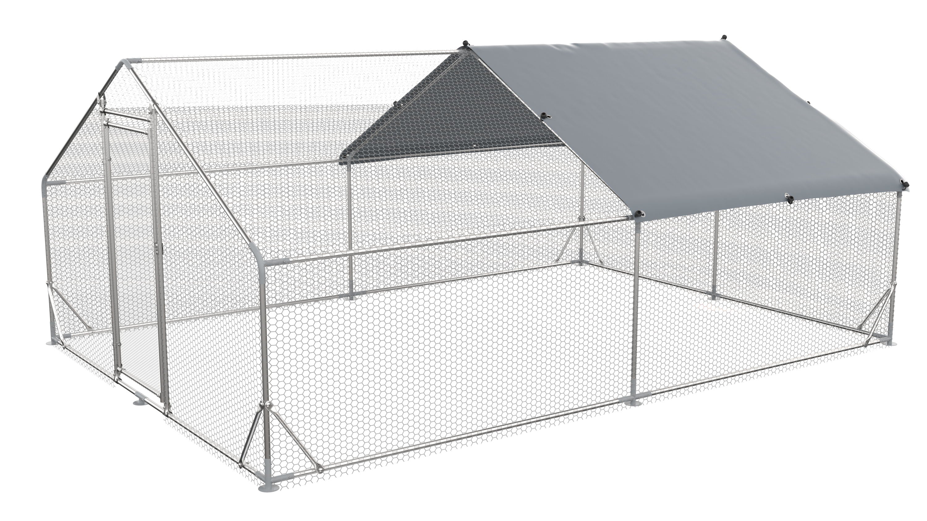 Large Metal Chicken Coop, Walk In Poultry Cage Hen Run House Rabbits Habitat Cage Spire Shaped Coop With Waterproof And Anti Ultraviolet Cover