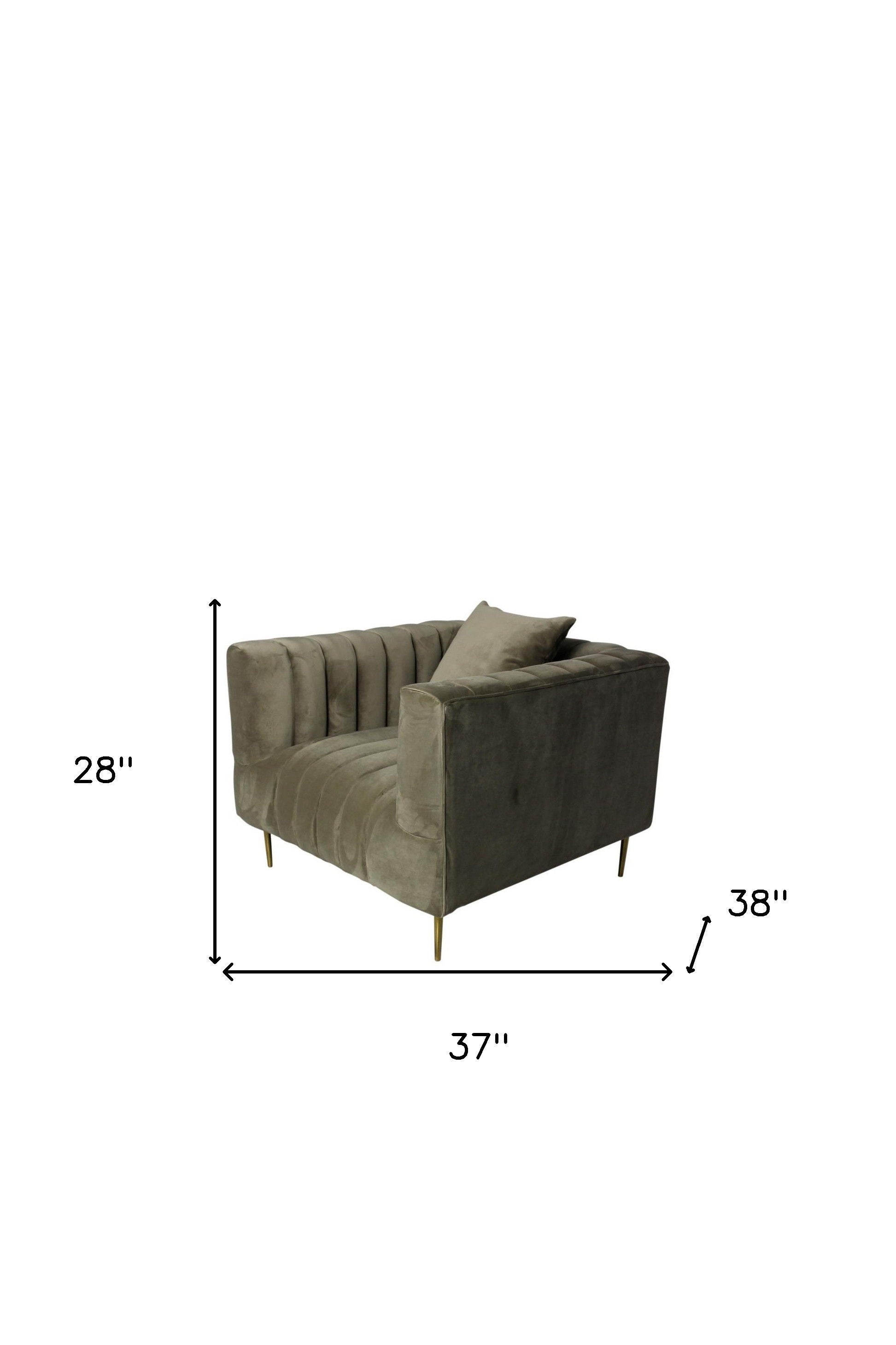 Velvet And Gold Solid Color Lounge Chair - Beige