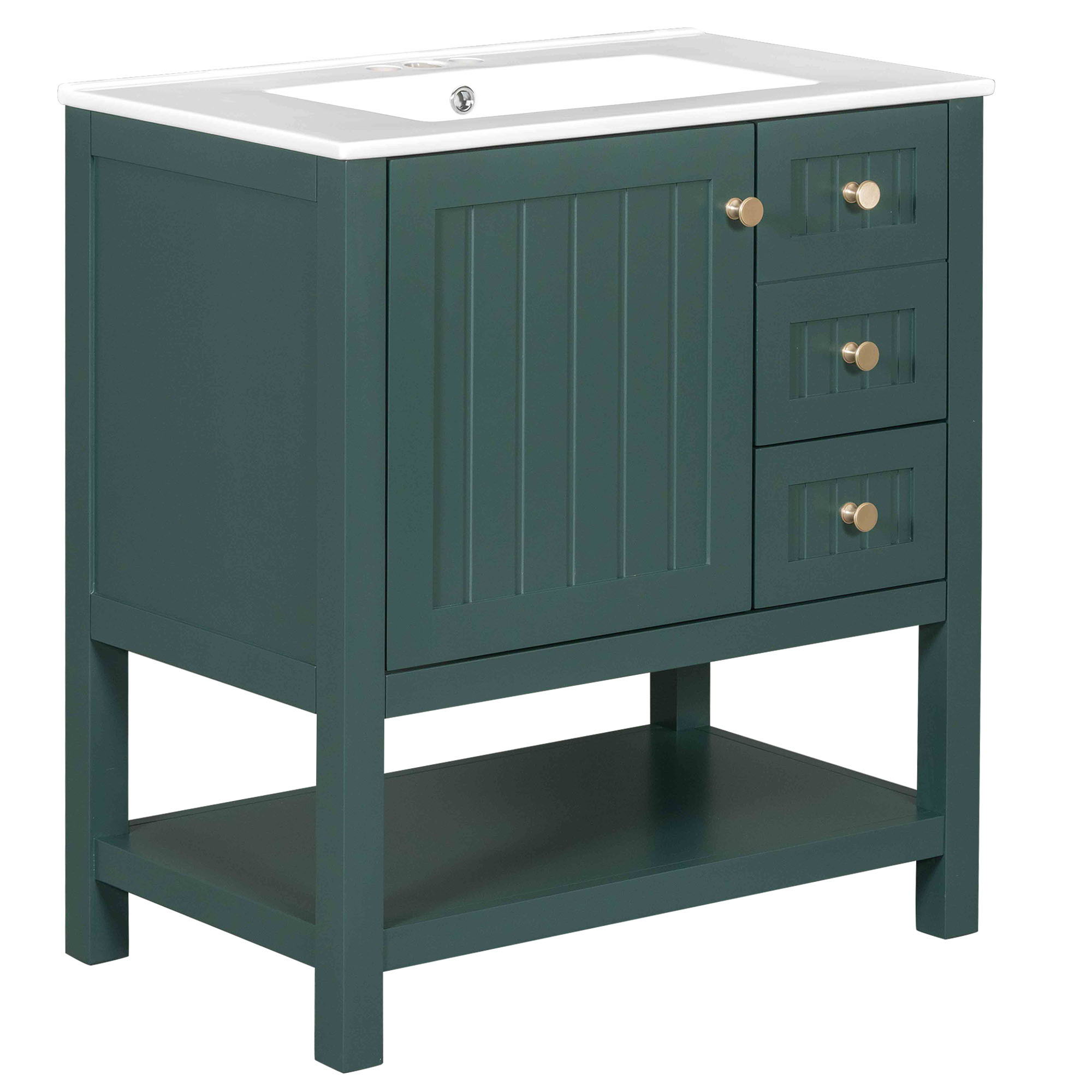 Transitional Style Bathroom Vanity Cabinet Combo With Ceramic Sink