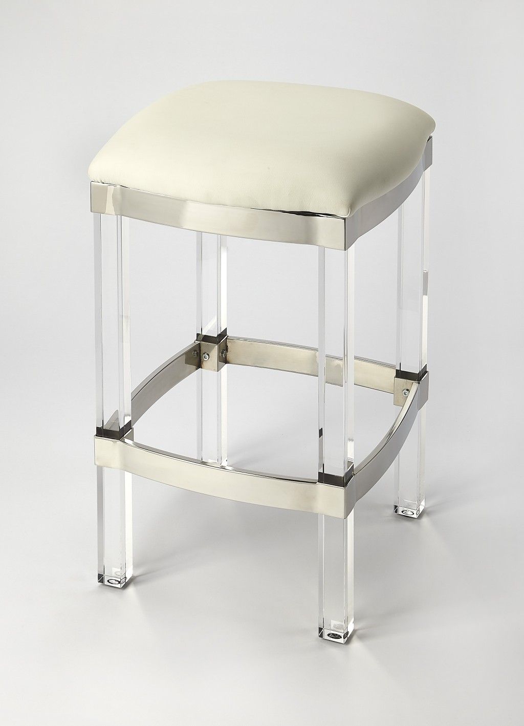 Backless Counter Height Bar Chair - White / Clear