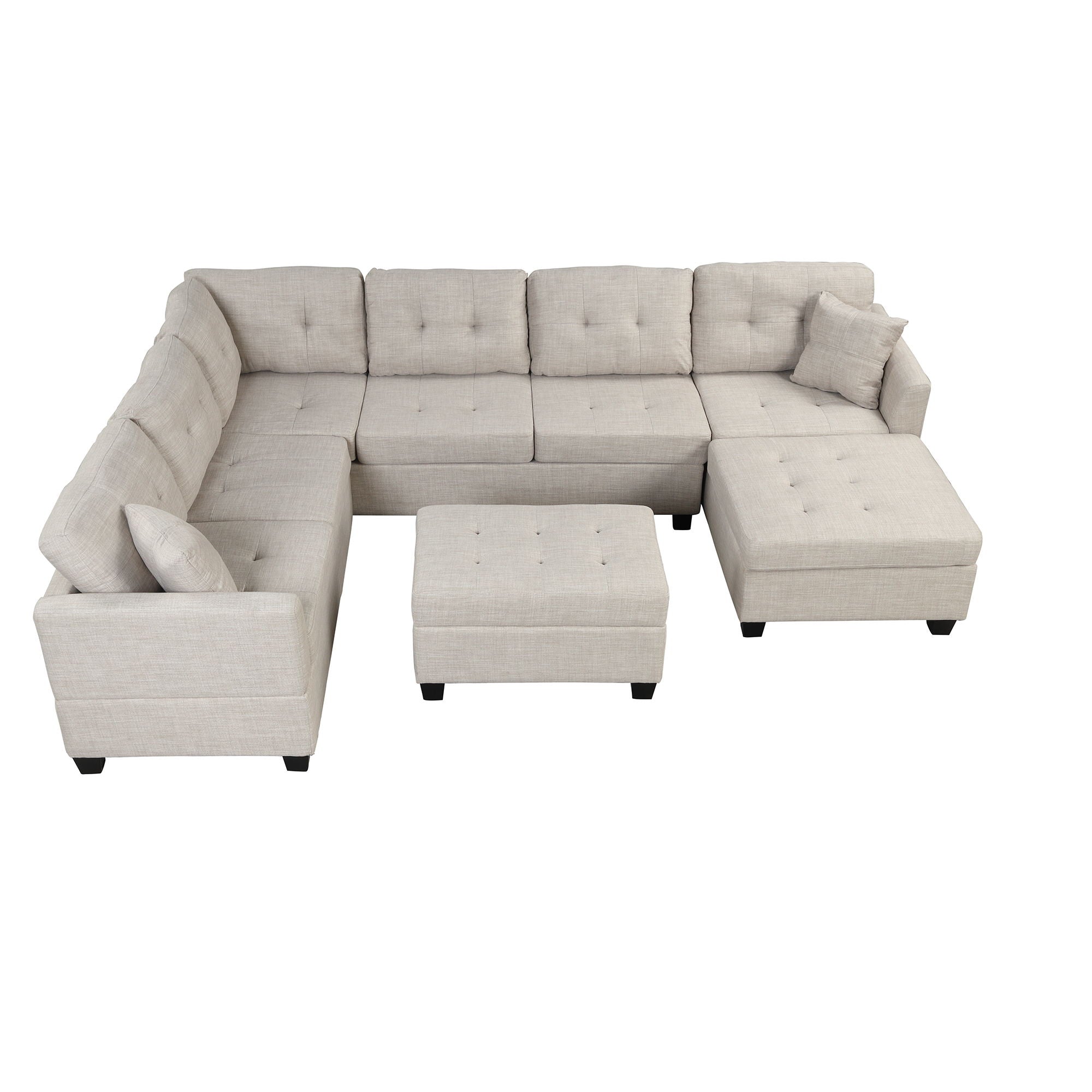 Oversized Sectional Sofa With Storage Ottoman, U-Shaped Sectional Couch With 2 Throw Pillows For Large Space Dorm Apartment