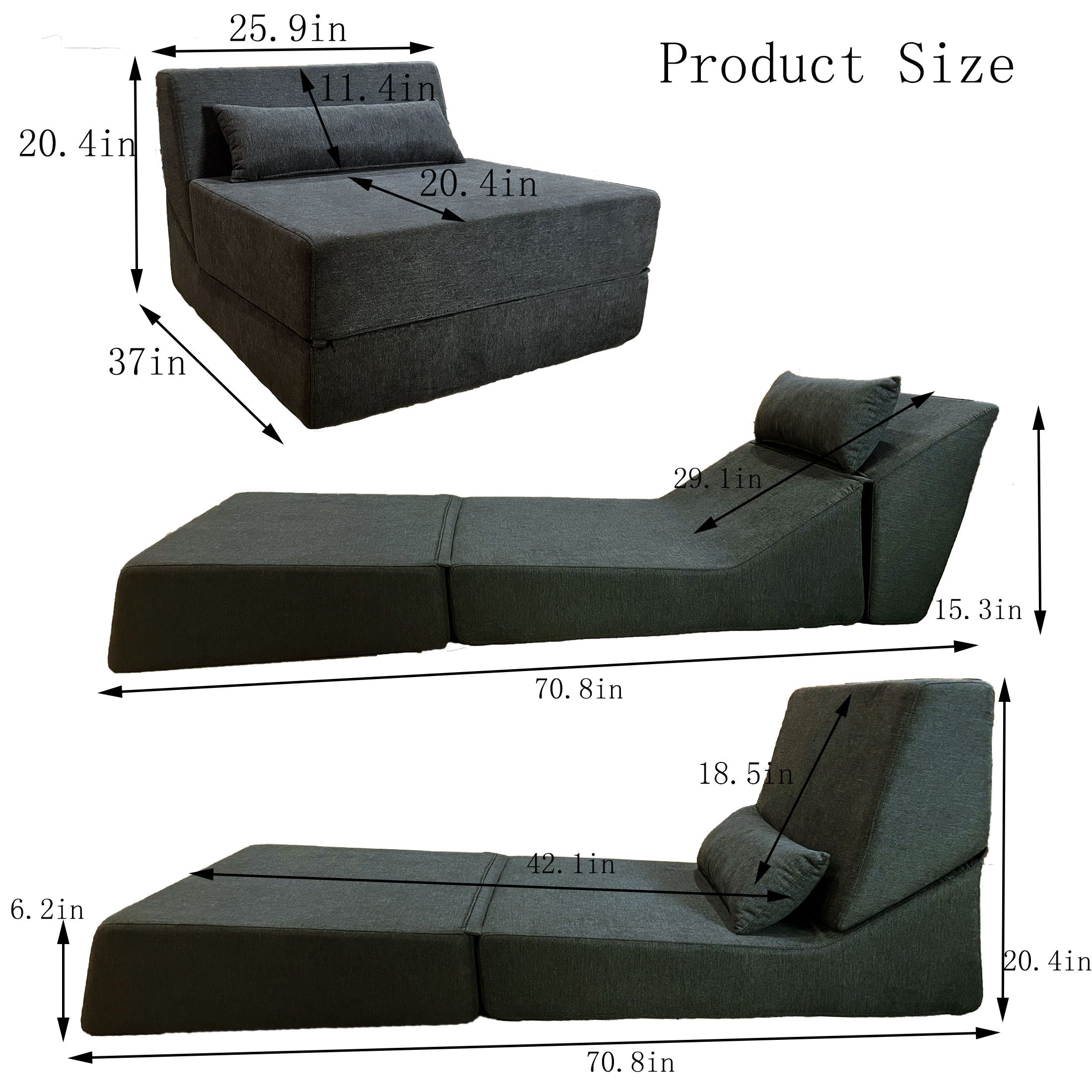 Three In One Folding Sofa, Convertible Bed, Easy To Carry Outdoors, Suitable For Living Room, Bedroom, Lounge, Outdoor