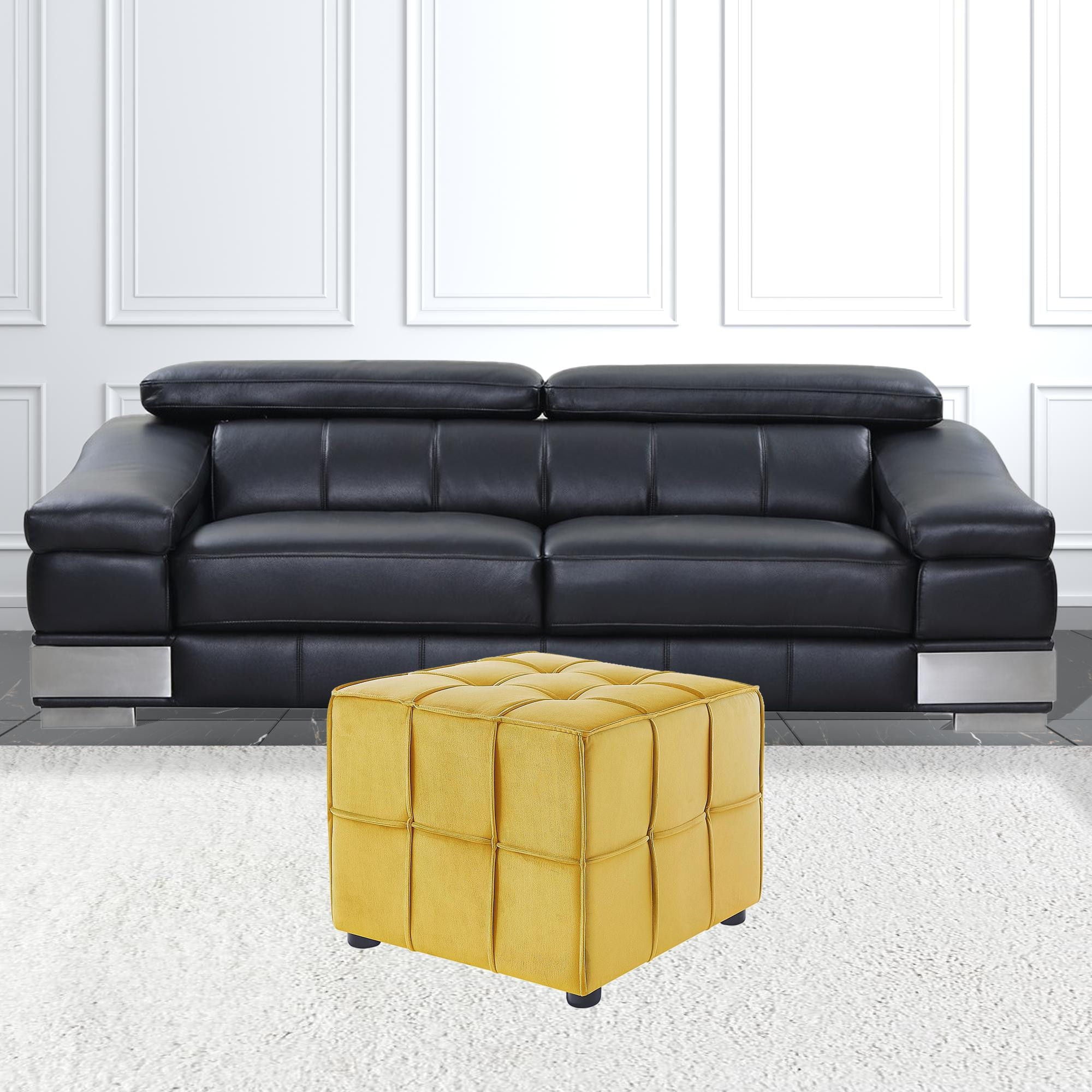 Velvet Cube Ottoman - Yellow / Black