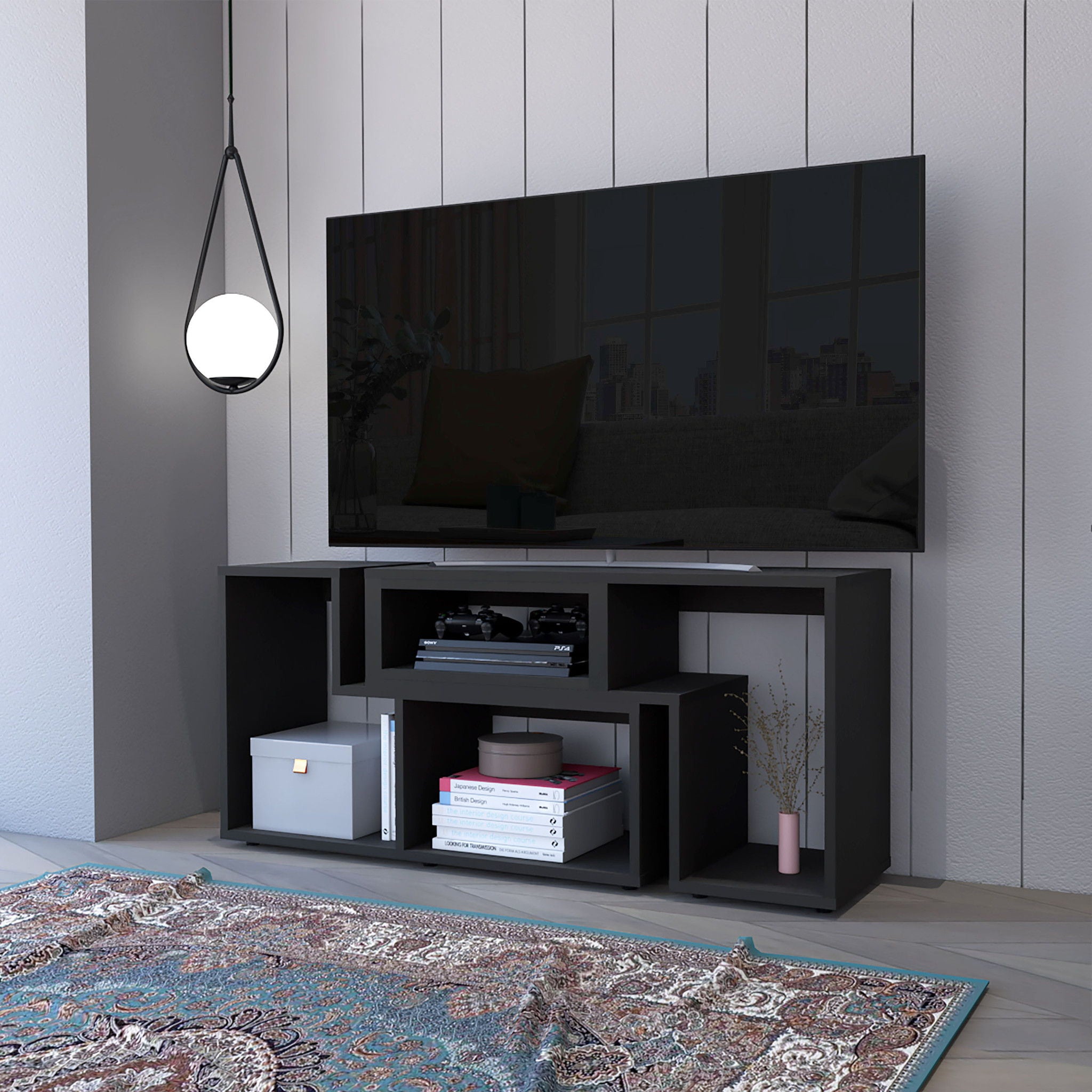 63" Open Shelving TV Stand - Black