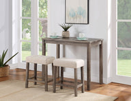 Lux - 3 Piece Counter Height Pub Table With Tufted Linen Stools (Set of 3) by Lilola Home | Bel Furniture