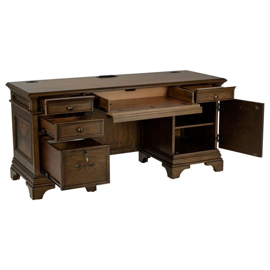 Hartshill - 5-Drawer Credenza Office Desk Burnish Oak - Burnished Oak by CoasterElevations | Bel Furniture