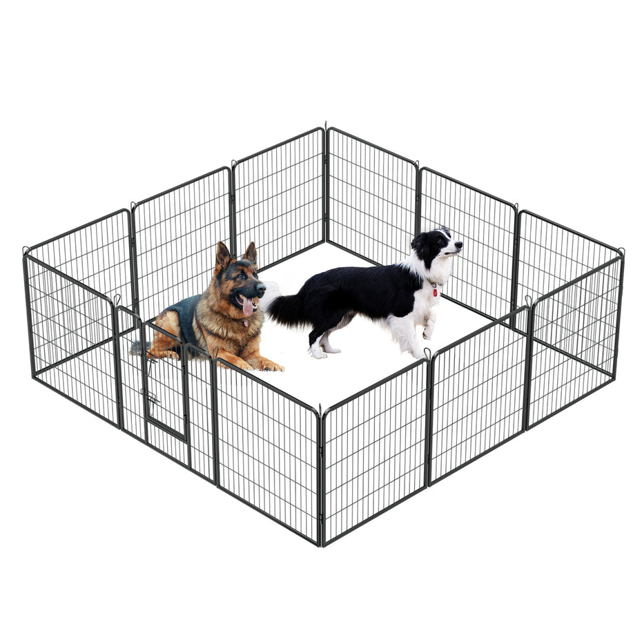 Dog Pens Outdoor Height Foldable 12 Panels Heavy Duty Metal Portable Dog Playpen Indoor Anti Rust Exercise Dog Fence With Doors For Pets Play Pen For RV Camping Yard - Black