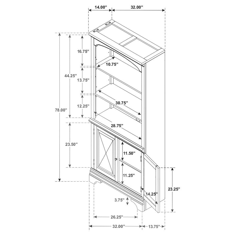 Hartshill - 3-Shelf Cabinet Bookcase - Burnished Oak