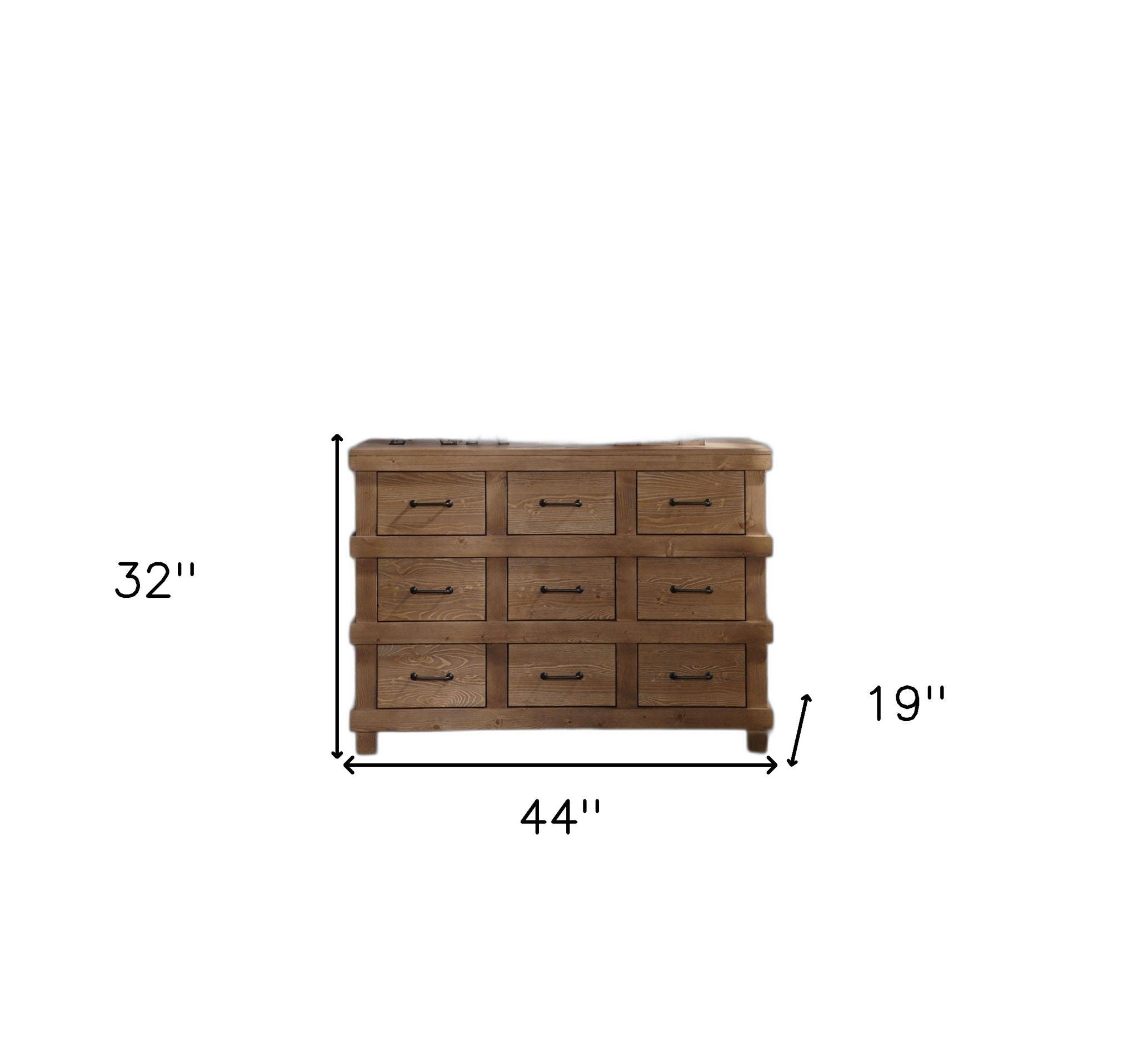 Solid Wood 9 Drawer Triple Dresser - Brown