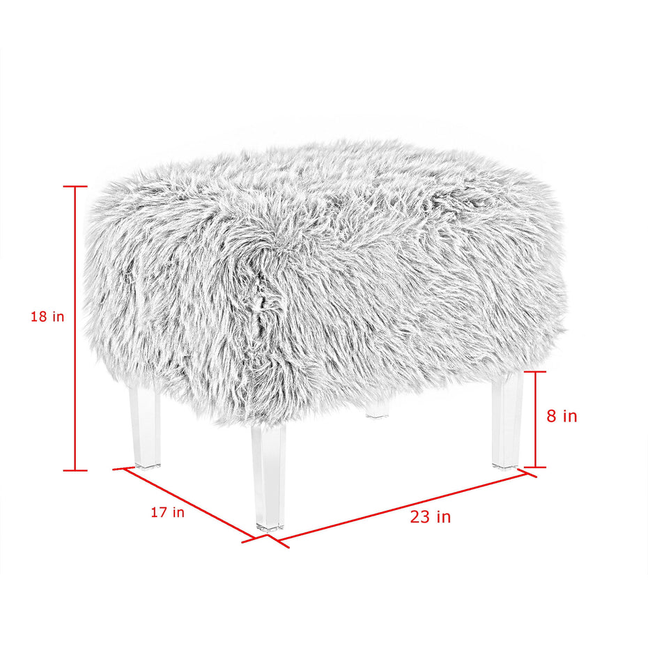 Faux Fur Ottoman - Clear / Gray