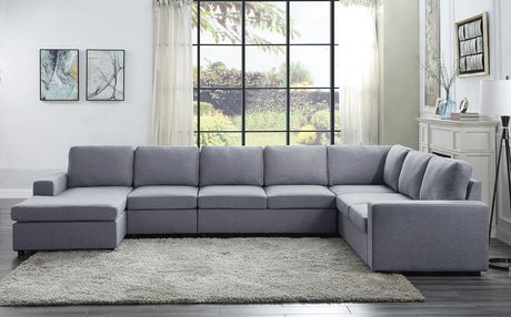 Hayden - Linen 7 Seat Reversible Modular Sectional Sofa Chaise by Lilola Home | Bel Furniture