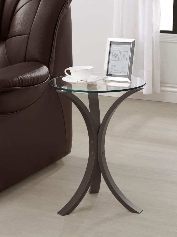 Edgar - Round Glass Top Accent Side Table - Cappuccino by CoasterEveryday | Bel Furniture