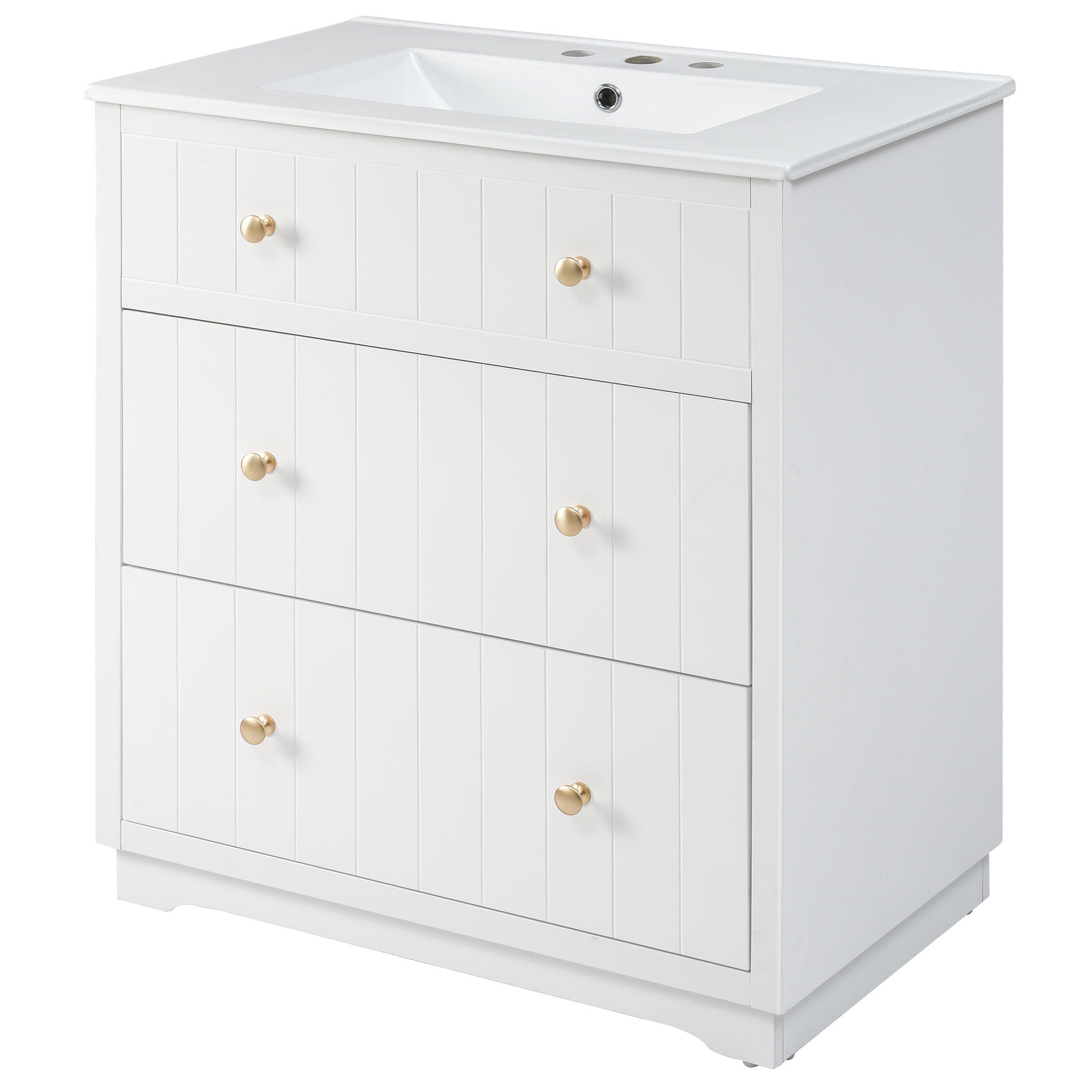 Modern White Bathroom Vanity Cabinet With Two Drawers - White