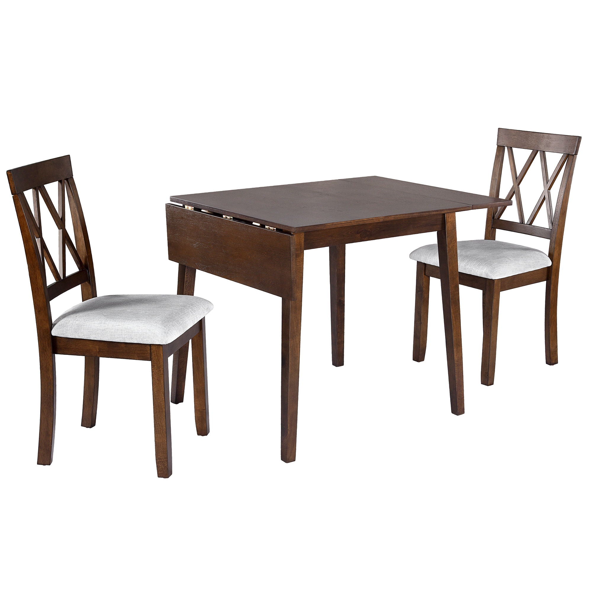 3 Piece Kitchen Dining Set With Drop Leaf Dining Table And 2 Dining Upholstered Chairs, Dining Room Set For Small Places - Brown