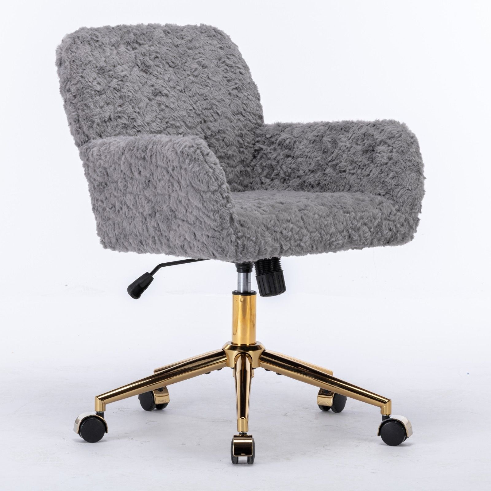 Office Chair, Artificial Rabbit Hair Home Office Chair With Golden Metal Base, Adjustable Desk Chair Swivel Office Chair, Vanity Chair