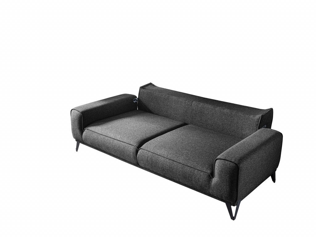 Linen Sleeper Sofa And Toss Pillows With Silver Legs - Dark Gray