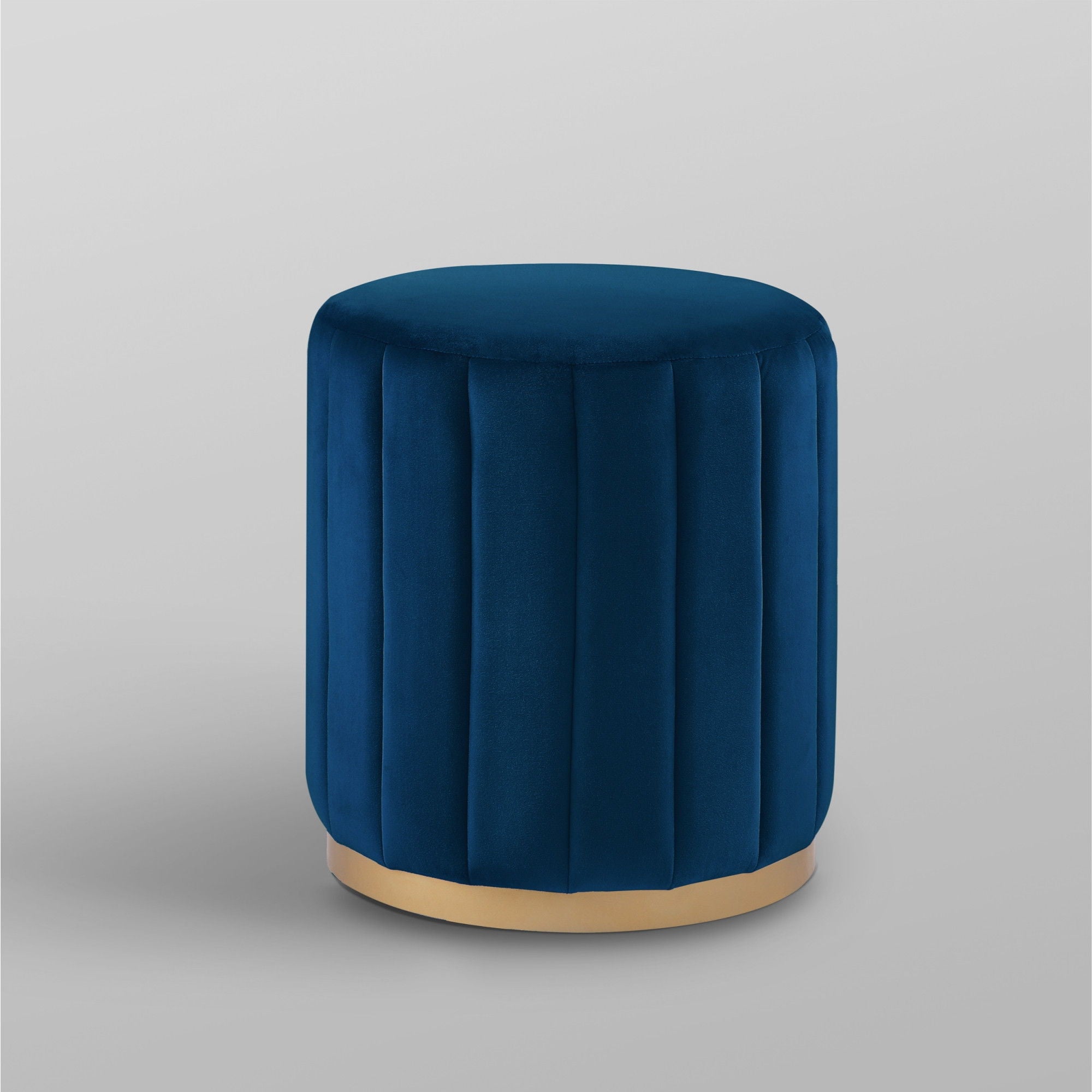 Velvet Round Ottoman - Navy Blue / Gold