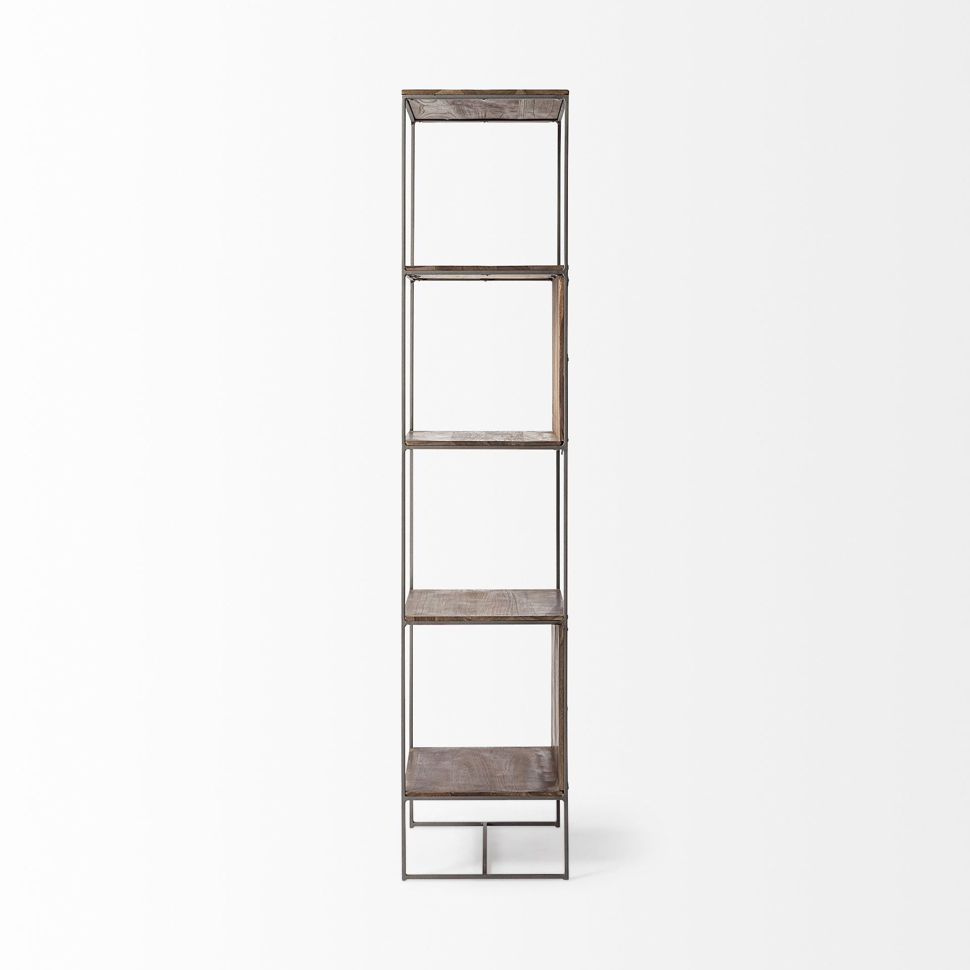 Wood And Silver Metal Frame With 4 Shelf Shelving Unit - Brown