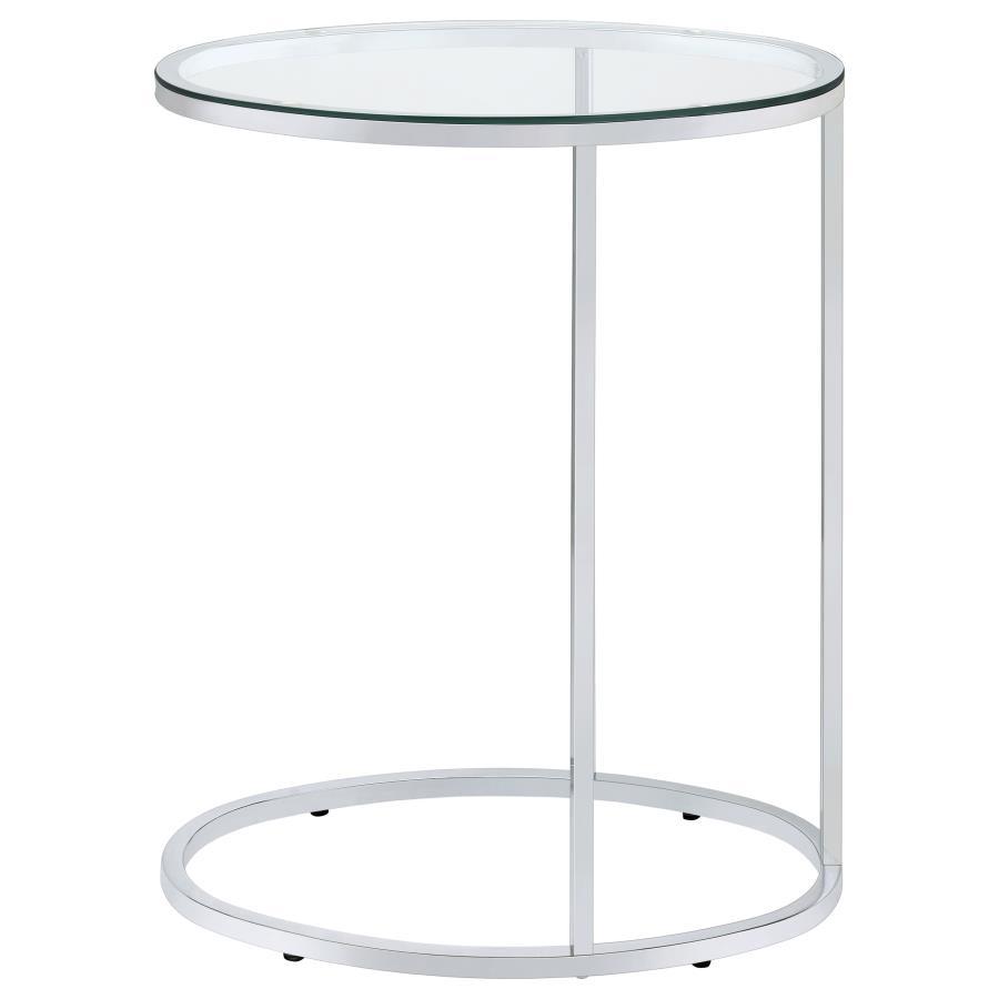 Kyle - Oval Glass Top C-Shaped Sofa Side Table - Chrome by CoasterEveryday | Bel Furniture