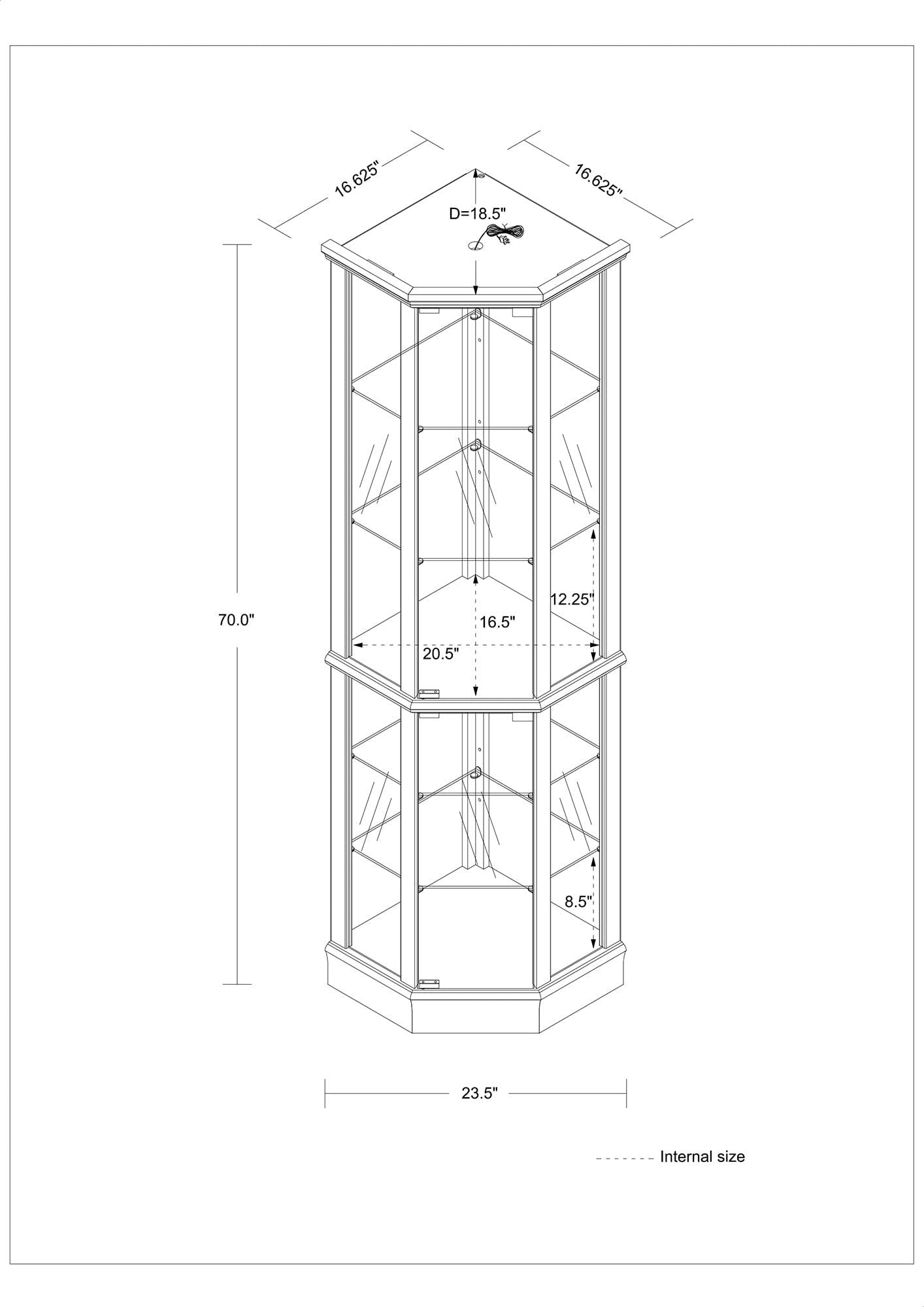 6 Shelf Lighted Corner Curio Cabinet With Adjustable Tempered Glass Shelves And Mirror Back (E26 Light Bulb Not Included)