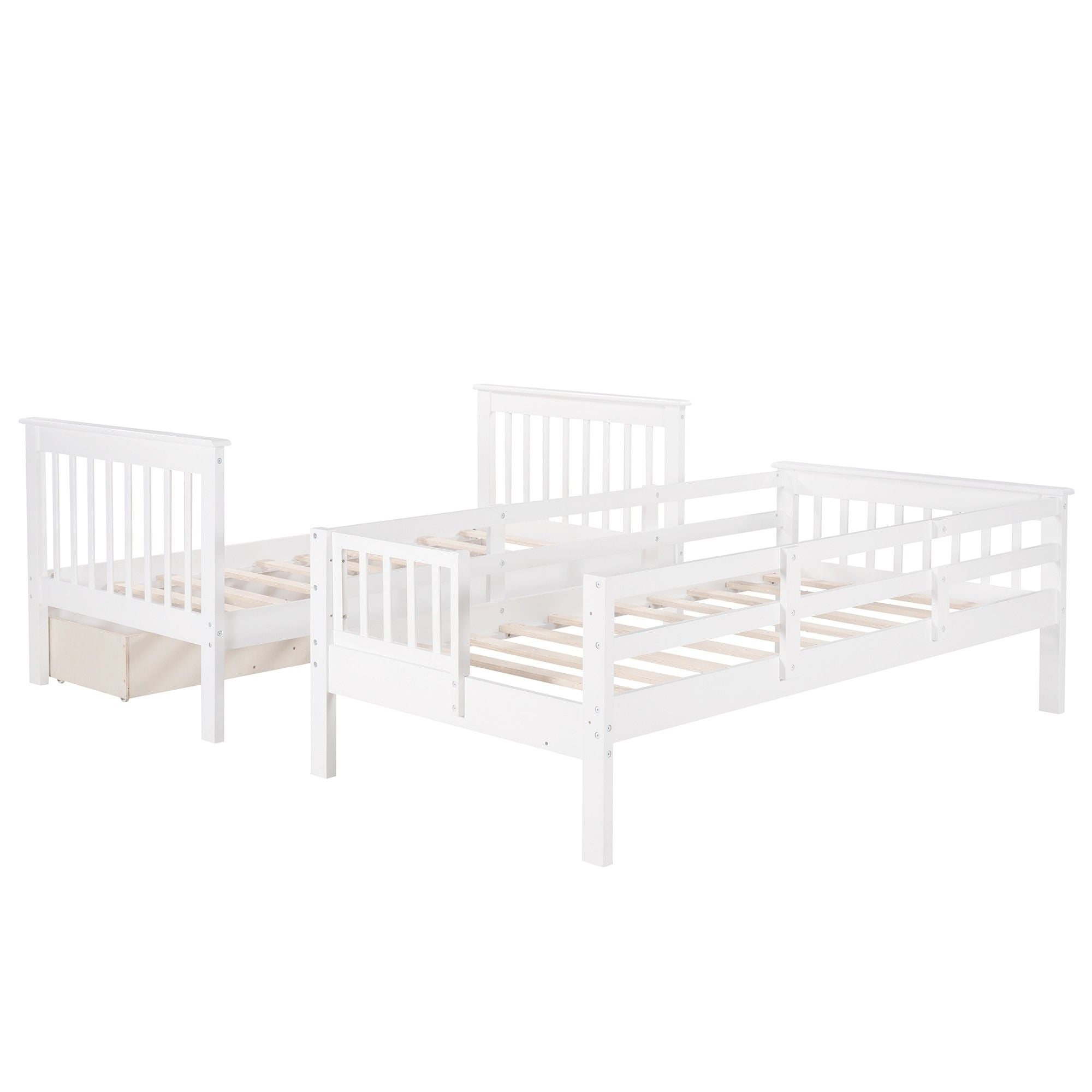 Twin Over Twin Bunk Bed with Stairway and Drawers - White