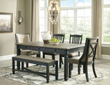 Tyler Creek - Dining Table Set Dark Gray 6 Pc. - Rectangular Dining Room Table, 2 Upholstered Side Chairs, 2 Dining Room Upholstered Side Chairs, Upholstered Bench by Signature Design by Ashley® | Bel Furniture