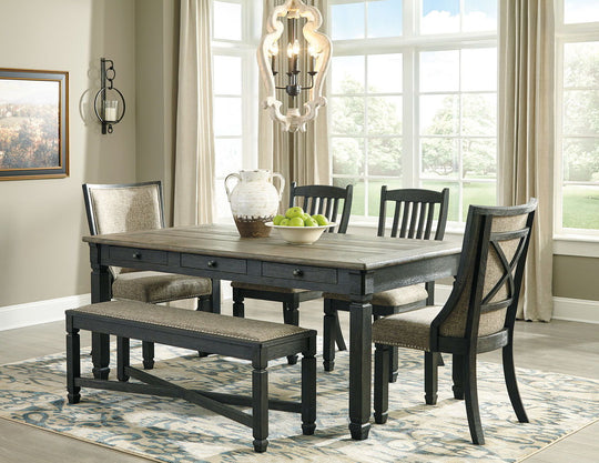 Tyler Creek - Dining Table Set Dark Gray 6 Pc. - Rectangular Dining Room Table, 2 Upholstered Side Chairs, 2 Dining Room Upholstered Side Chairs, Upholstered Bench by Signature Design by Ashley® | Bel Furniture
