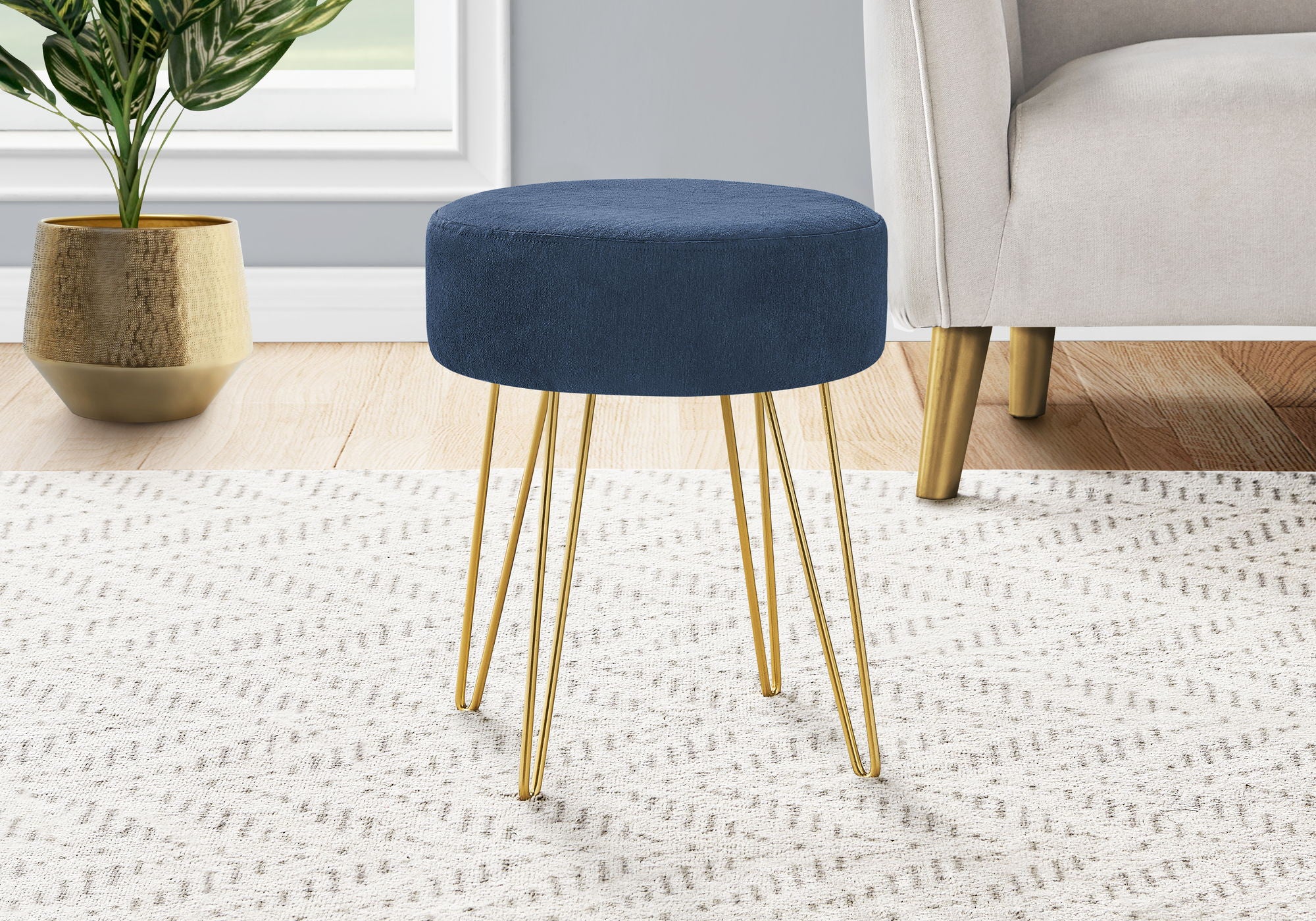 Ottoman, Pouf, Footrest, Foot Stool, Round Gold Metal Legs, Contemporary, Modern