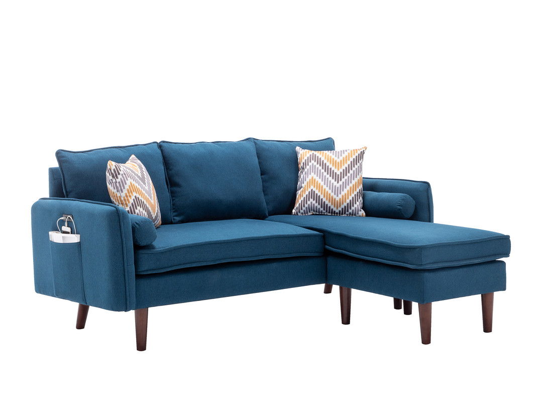Mia - Sectional Sofa Chaise With USB Charger And Pillows Blue by Lilola Home | Bel Furniture